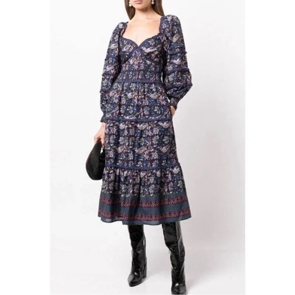 Sea New York Noah Smocked Midi Dress In Navy 31760 - Picture 3 of 15